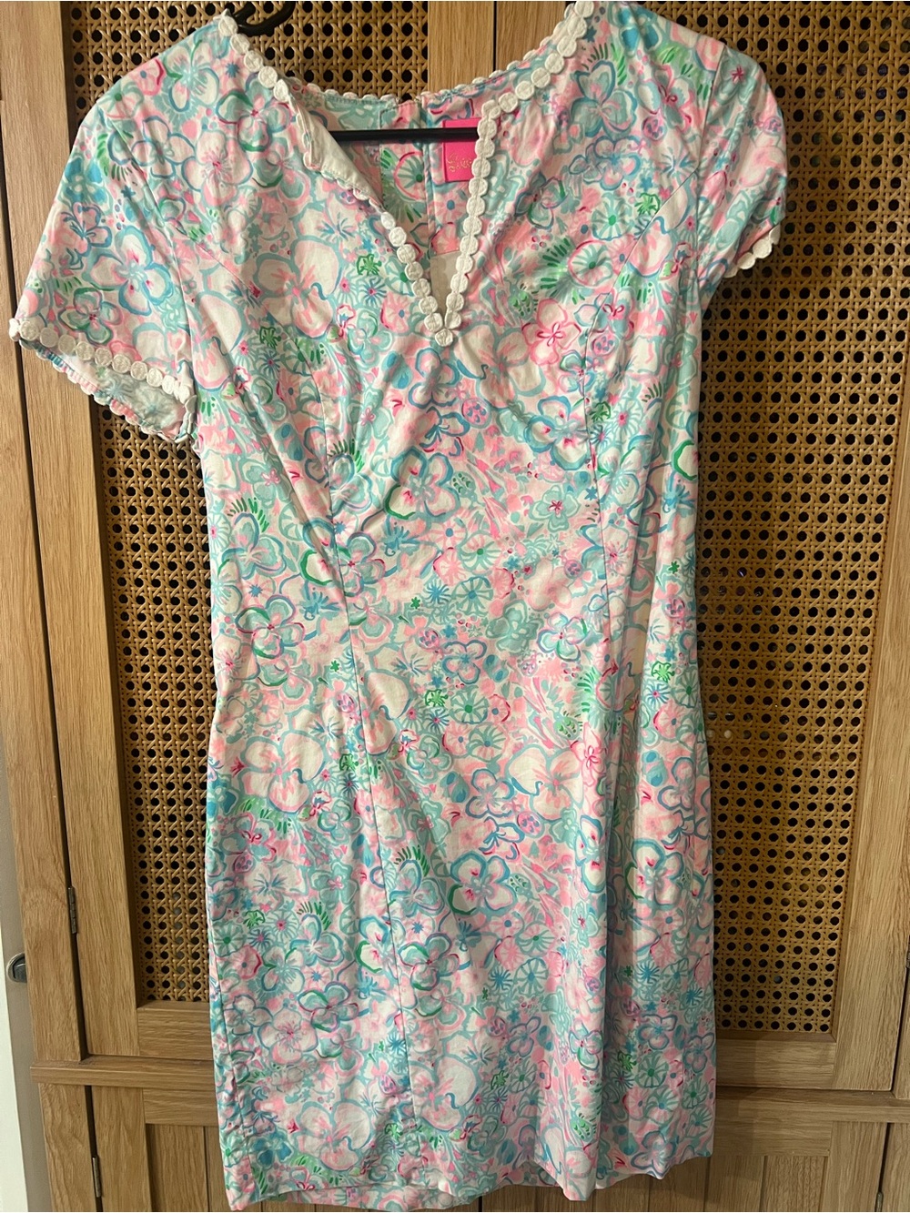 Lilly Pulitzer Pastel Floral V-Neck Dress in Pink, Aqua, White